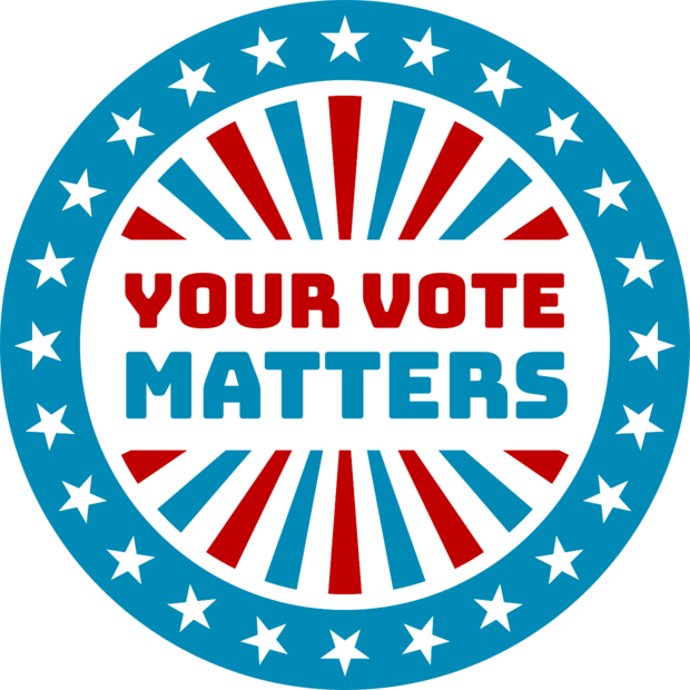 Patriotic red, white, and blue graphic reading Your Vote Matters